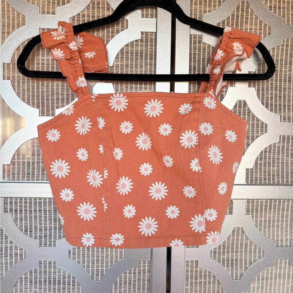 Altar'd State Daisy Print Crop Top - Orange and White